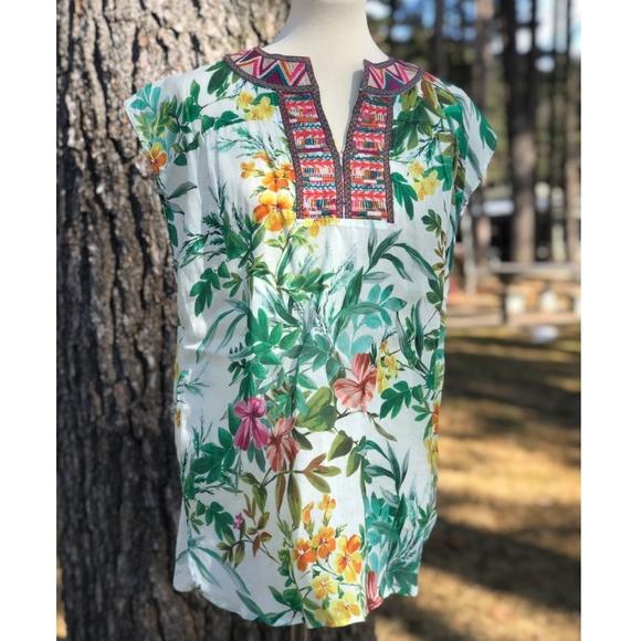 Johnny Was Cap Sleeve Tropical Top XS - Picture 3 of 8